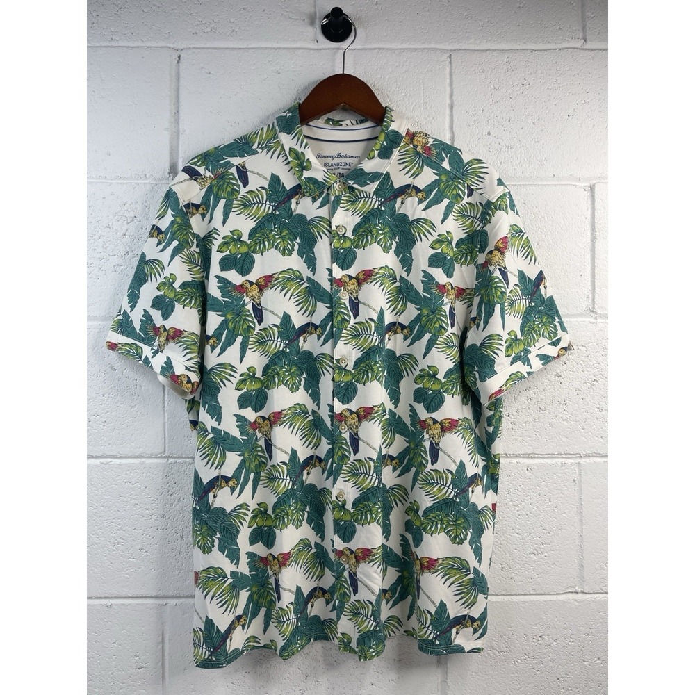 Tommy Bahama Shirt Mens  XL Green Tropical Islandzone Button Up Casual Parrot